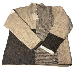 Evolution by Cyrus XL Tunic Sweater Brown Beige Colorblock Mock Neck Pullover